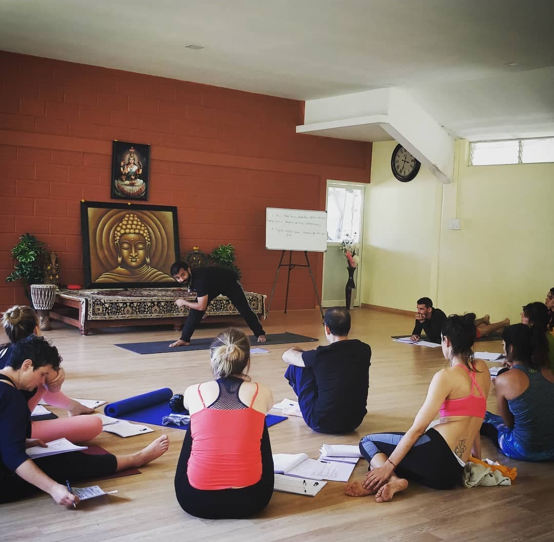 Aravind Prasad Demonstrating Yoga Pose — TTC Class, Mysore