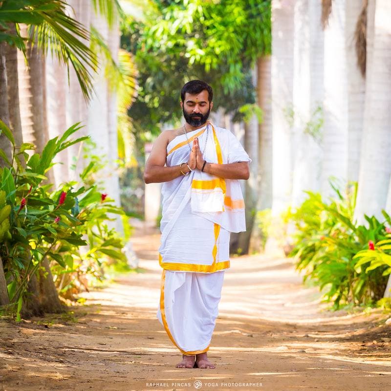 Aravind Prasad — Namaste in Traditional Attire, Garden, Mysore
